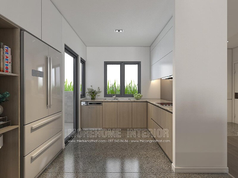 Thiết kế tủ bếp kiểu dáng chữ L tận dụng được mọi góc khuất của căn phòng, mang lại không gian rộng và thoáng hơn Tủ bếp đẹp, tủ bếp đẹp hiện đại, tủ bếp An Cường, tủ bếp cao cấp
