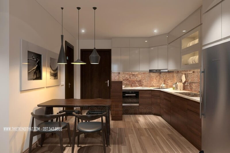 Mẫu tủ bếp hiện đại chữ L được uốn cong theo đường cong của tường tạo vòng cung mềm mại, hệ tủ bếp đa năng tiện lợi giúp cho gia chủ nấu nướng nhanh chóng và thuận tiện hơn Tủ bếp hiện đại, tủ bếp chữ u, tủ bếp chữ i, tủ bếp chữ l