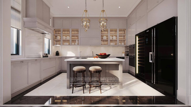 Morehome chuyên thiết kế và thi công sản xuất các mẫu tủ bếp biệt thự bằng gỗ tự nhiên. Khách hàng có nhu cầu đặt sản xuất tủ bếp hiện đại, vui lòng liên hệ với Morehome để được tư vấn và báo giá. Tủ bếp đẹp