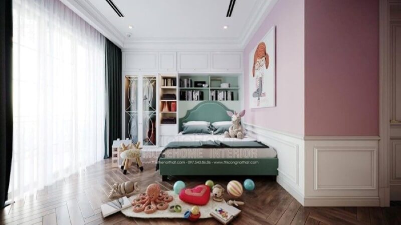 Tủ quần áo liền kệ để đồ đẹp, sang trọng co phòng con gái. Thiết kế nội thất phòng ngủ biệt thự